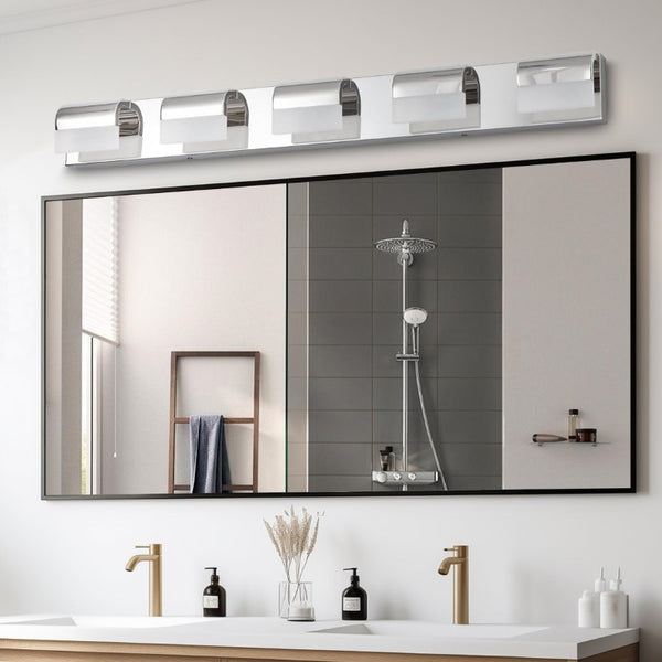 English Elm Same Modern 5 Light LED Vanity Bar Stainless Steel Acrylic Shades Over Bath Mirror W1340P206823