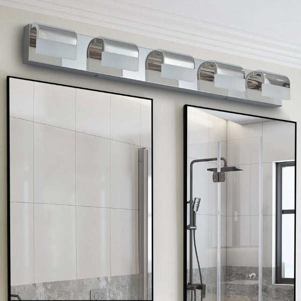 English Elm Same Modern 5 Light LED Vanity Bar Stainless Steel Acrylic Shades Over Bath Mirror W1340P206823