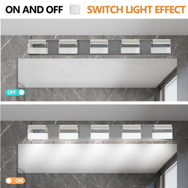 English Elm Same Modern 5 Light LED Vanity Bar Stainless Steel Acrylic Shades Over Bath Mirror W1340P206823