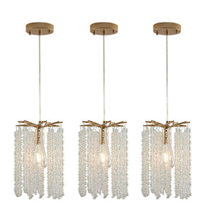 English Elm Luxury Crystal Waterfall Pendant Set of Three Gold Iron Frame Kitchen Island Lights W1340P208482