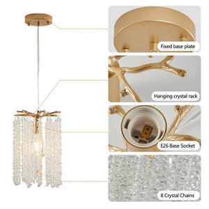 English Elm Luxury Crystal Waterfall Pendant Set of Three Gold Iron Frame Kitchen Island Lights W1340P208482
