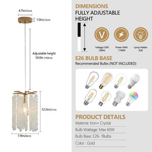 English Elm Luxury Crystal Waterfall Pendant Set of Three Gold Iron Frame Kitchen Island Lights W1340P208482