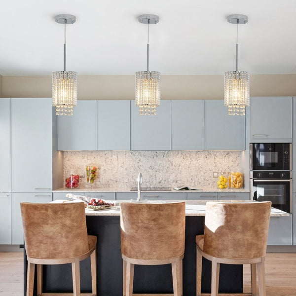English Elm 5" Crystal Bead Chrome Pendant Set of Three for Kitchen Island or Dining Room W1340P208485