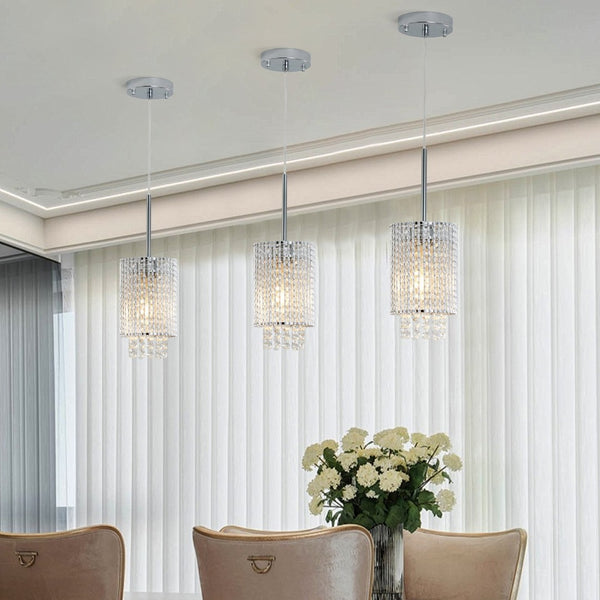 English Elm 5" Crystal Bead Chrome Pendant Set of Three for Kitchen Island or Dining Room W1340P208485