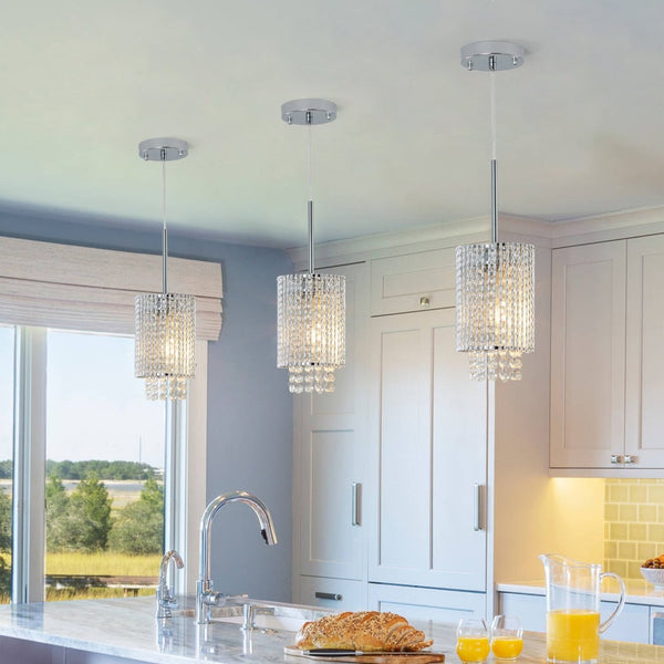 English Elm 5" Crystal Bead Chrome Pendant Set of Three for Kitchen Island or Dining Room W1340P208485