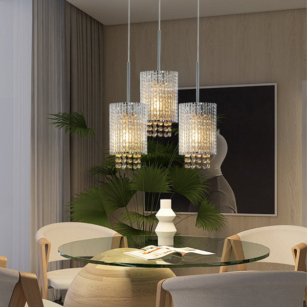 English Elm 5" Crystal Bead Chrome Pendant Set of Three for Kitchen Island or Dining Room W1340P208485