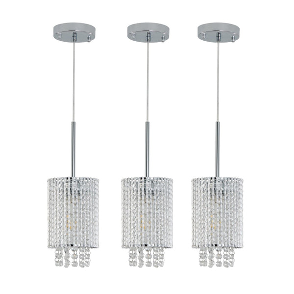 English Elm 5" Crystal Bead Chrome Pendant Set of Three for Kitchen Island or Dining Room W1340P208485