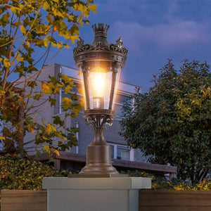 English Elm 22(H 22\(H Vintage Crown Outdoor Post Lantern Cast Aluminum Clear Glass Porch Garden Light W1340P209952