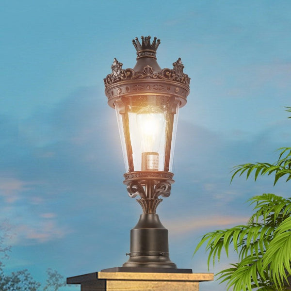 English Elm 22(H 22\(H Vintage Crown Outdoor Post Lantern Cast Aluminum Clear Glass Porch Garden Light W1340P209952