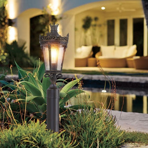 English Elm 22(H 22\(H Vintage Crown Outdoor Post Lantern Cast Aluminum Clear Glass Porch Garden Light W1340P209952