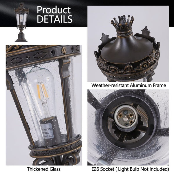 English Elm 22(H 22\(H Vintage Crown Outdoor Post Lantern Cast Aluminum Clear Glass Porch Garden Light W1340P209952