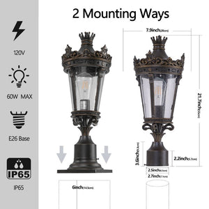 English Elm 22(H 22\(H Vintage Crown Outdoor Post Lantern Cast Aluminum Clear Glass Porch Garden Light W1340P209952