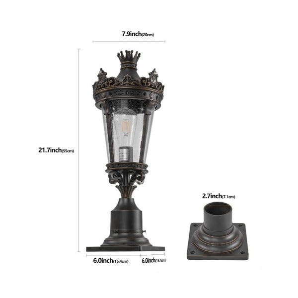 English Elm 22(H 22\(H Vintage Crown Outdoor Post Lantern Cast Aluminum Clear Glass Porch Garden Light W1340P209952
