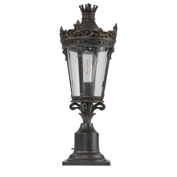 English Elm 22(H 22\(H Vintage Crown Outdoor Post Lantern Cast Aluminum Clear Glass Porch Garden Light W1340P209952