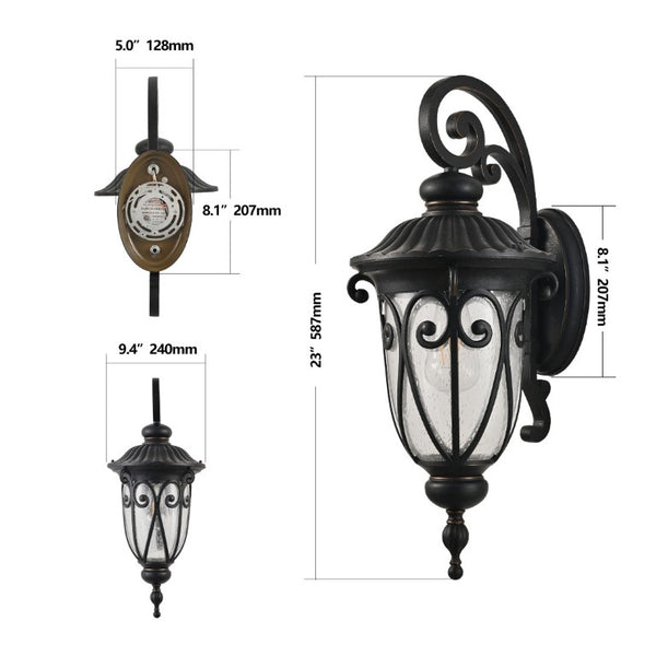 English Elm 23(H 23(H) Classic Black Metal Outdoor Wall Lantern Bubble Glass Porch Sconce Weatherproof W1340P239408