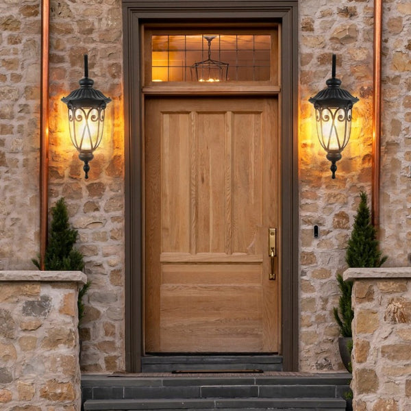 English Elm 23(H 23(H) Classic Black Metal Outdoor Wall Lantern Bubble Glass Porch Sconce Weatherproof W1340P239408