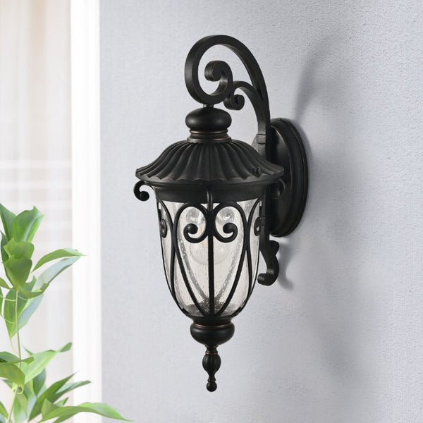 English Elm 23(H 23(H) Classic Black Metal Outdoor Wall Lantern Bubble Glass Porch Sconce Weatherproof W1340P239408