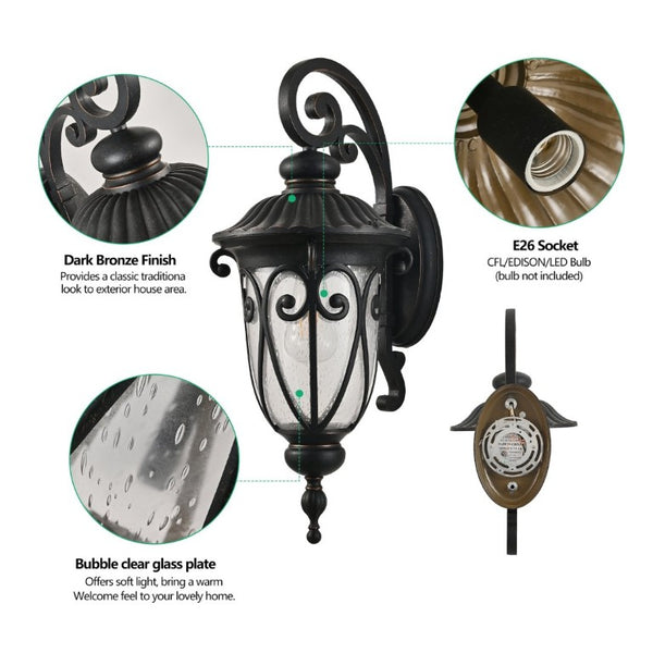 English Elm 23(H 23(H) Classic Black Metal Outdoor Wall Lantern Bubble Glass Porch Sconce Weatherproof W1340P239408