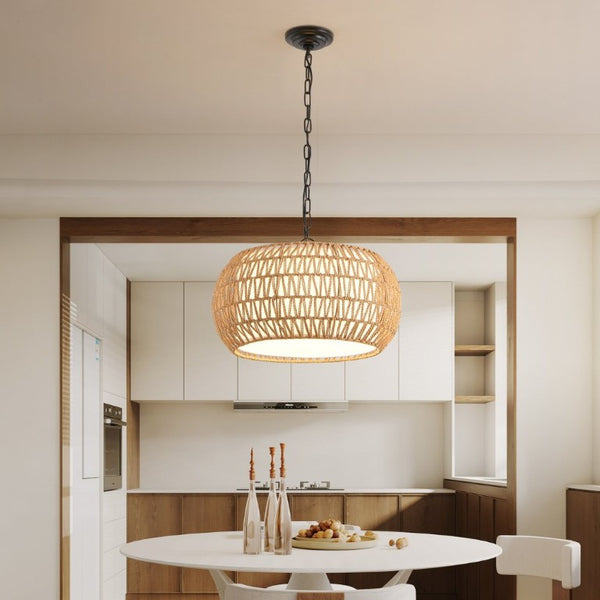 English Elm 18 Inch Hand Woven Jute Rope Pendant Light Bohemian Farmhouse Dining Room Ceiling Fixture W1340P241301