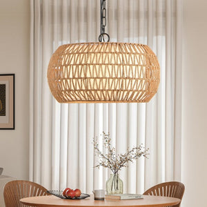 English Elm 18 Inch Hand Woven Jute Rope Pendant Light Bohemian Farmhouse Dining Room Ceiling Fixture W1340P241301