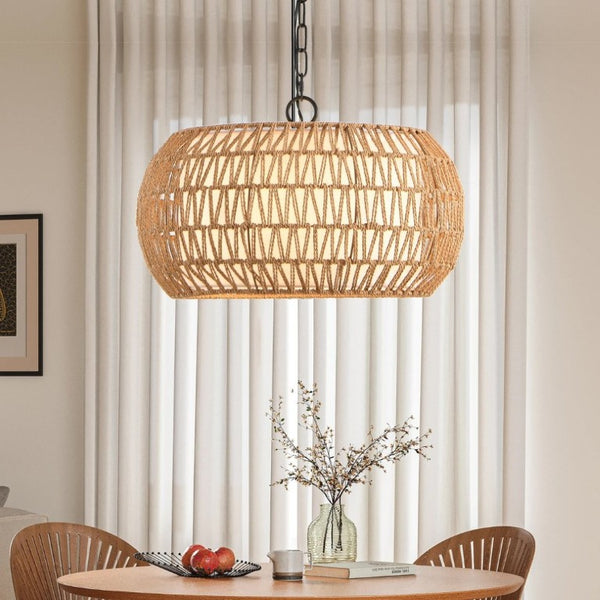 English Elm 18 Inch Hand Woven Jute Rope Pendant Light Bohemian Farmhouse Dining Room Ceiling Fixture W1340P241301