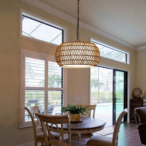 English Elm 18 Inch Hand Woven Jute Rope Pendant Light Bohemian Farmhouse Dining Room Ceiling Fixture W1340P241301