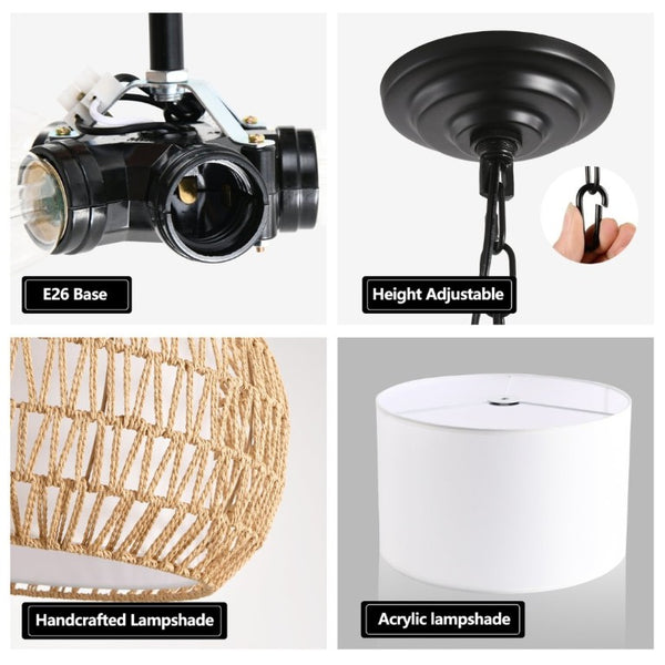 English Elm 18 Inch Hand Woven Jute Rope Pendant Light Bohemian Farmhouse Dining Room Ceiling Fixture W1340P241301