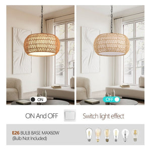 English Elm 18 Inch Hand Woven Jute Rope Pendant Light Bohemian Farmhouse Dining Room Ceiling Fixture W1340P241301