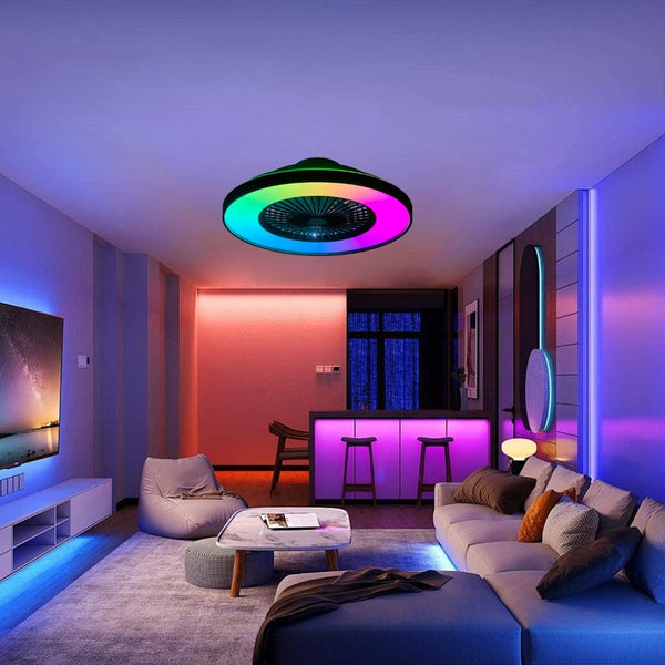 English Elm 23-inch Matte Black Smart Ceiling Fan Rgb Led Light App Controlled Modern Fixture W1340P246416