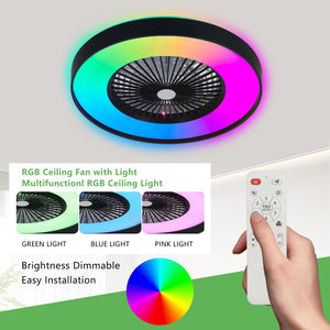 English Elm 23-inch Matte Black Smart Ceiling Fan Rgb Led Light App Controlled Modern Fixture W1340P246416