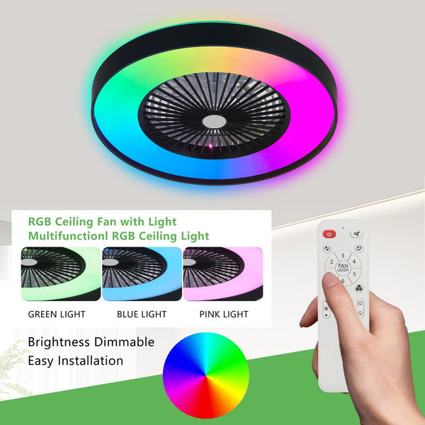 English Elm 23-inch Matte Black Smart Ceiling Fan Rgb Led Light App Controlled Modern Fixture W1340P246416