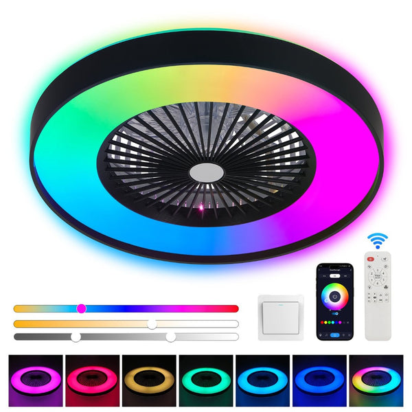 English Elm 23-inch Matte Black Smart Ceiling Fan Rgb Led Light App Controlled Modern Fixture W1340P246416