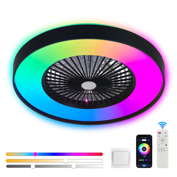 English Elm 23-inch Matte Black Smart Ceiling Fan Rgb Led Light App Controlled Modern Fixture W1340P246416