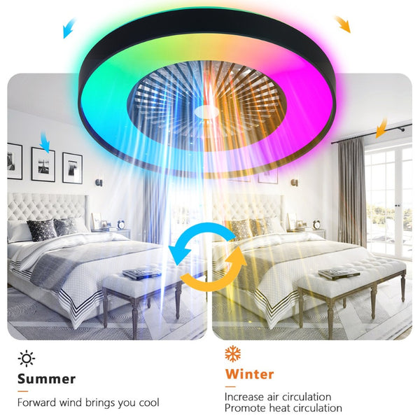 English Elm 23-inch Matte Black Smart Ceiling Fan Rgb Led Light App Controlled Modern Fixture W1340P246416