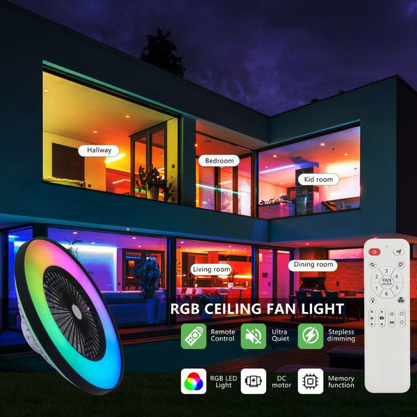 English Elm 23-inch Matte Black Smart Ceiling Fan Rgb Led Light App Controlled Modern Fixture W1340P246416