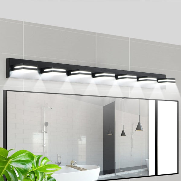 English Elm Modern Matte Black Seven Head LED Bath Sconce Geometric Minimalist Wall Light W1340P248799