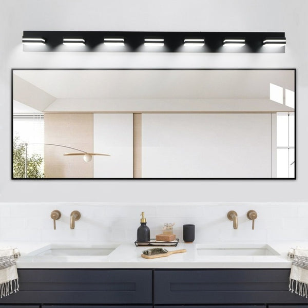 English Elm Modern Matte Black Seven Head LED Bath Sconce Geometric Minimalist Wall Light W1340P248799