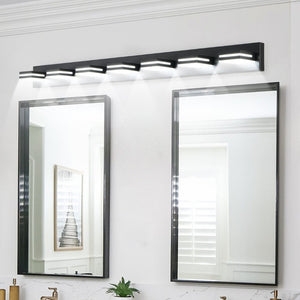 English Elm Modern Matte Black Seven Head LED Bath Sconce Geometric Minimalist Wall Light W1340P248799