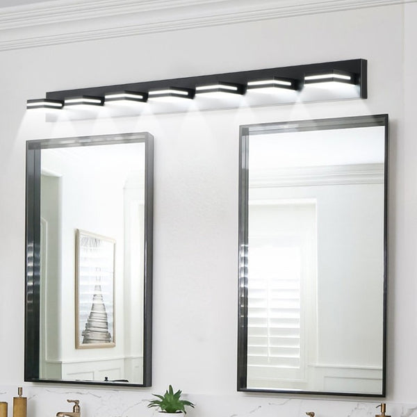 English Elm Modern Matte Black Seven Head LED Bath Sconce Geometric Minimalist Wall Light W1340P248799