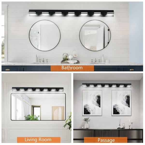 English Elm Modern Matte Black Seven Head LED Bath Sconce Geometric Minimalist Wall Light W1340P248799