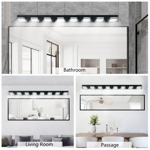 English Elm Modern Matte Black 8 Head LED Vanity Bar Light Sleek Bathroom Wall Fixture W1340P248800