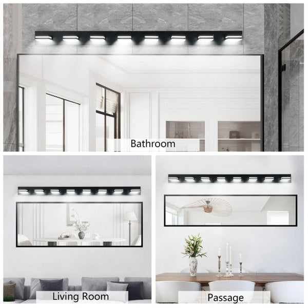 English Elm Modern Matte Black 8 Head LED Vanity Bar Light Sleek Bathroom Wall Fixture W1340P248800