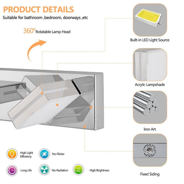 English Elm Modern Chrome Seven Head LED Vanity Light Bar for Bathroom Mirror Illumination W1340P248803