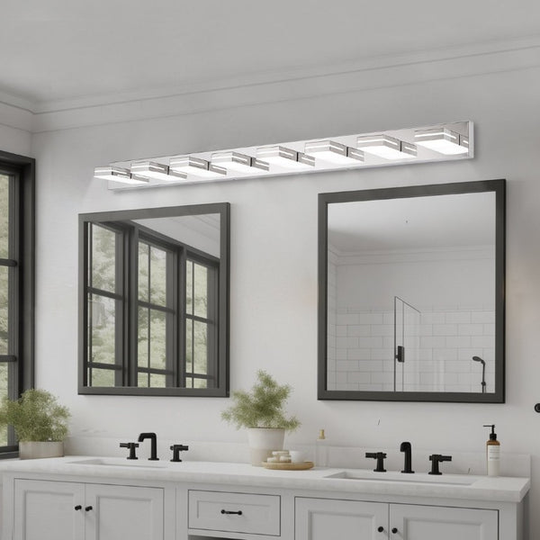 English Elm Modern Chrome Eight Head LED Vanity Bar Light for Bathroom Mirror Illumination W1340P248804