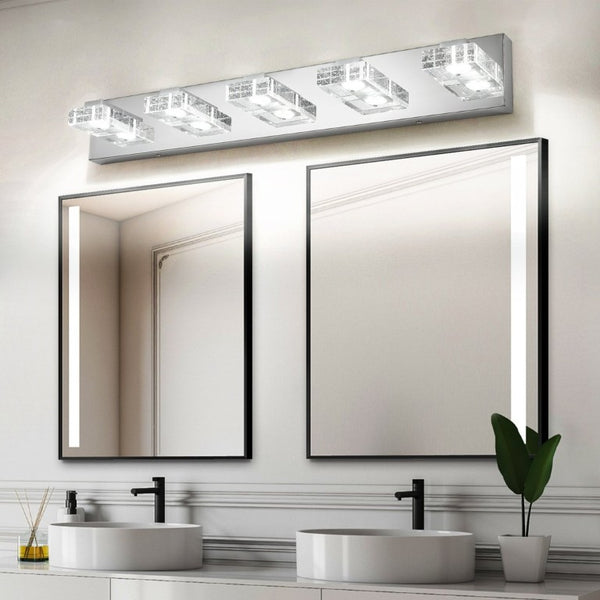 English Elm 31 Inch Chrome Five Light LED Vanity Fixture with Square Acrylic Shades for Bathroom Mirrors W1340P248807