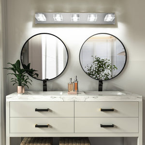 English Elm 31 Inch Chrome Five Light LED Vanity Fixture with Square Acrylic Shades for Bathroom Mirrors W1340P248807