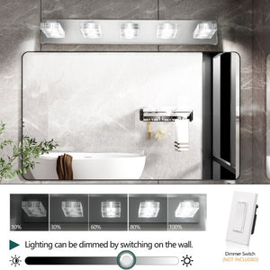 English Elm 31 Inch Chrome Five Light LED Vanity Fixture with Square Acrylic Shades for Bathroom Mirrors W1340P248807