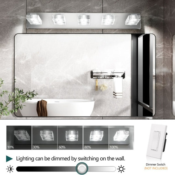 English Elm 31 Inch Chrome Five Light LED Vanity Fixture with Square Acrylic Shades for Bathroom Mirrors W1340P248807