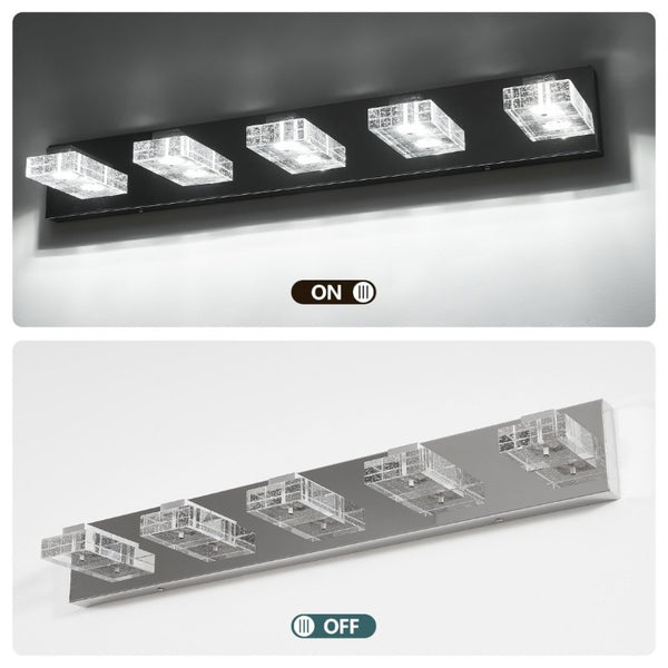 English Elm 31 Inch Chrome Five Light LED Vanity Fixture with Square Acrylic Shades for Bathroom Mirrors W1340P248807