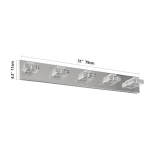 English Elm 31 Inch Chrome Five Light LED Vanity Fixture with Square Acrylic Shades for Bathroom Mirrors W1340P248807